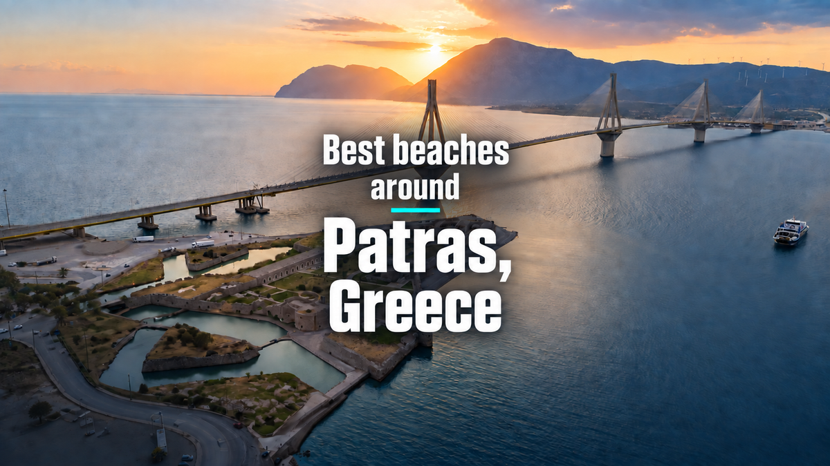 Rio–Antirrio Bridge at sunset — Best beaches around Patras, Greece