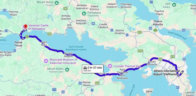 Directions from the Athens International Airport to Nafpaktos